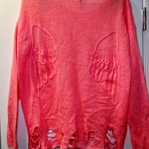 Distressed Hot Pink Angel Wing Sweater